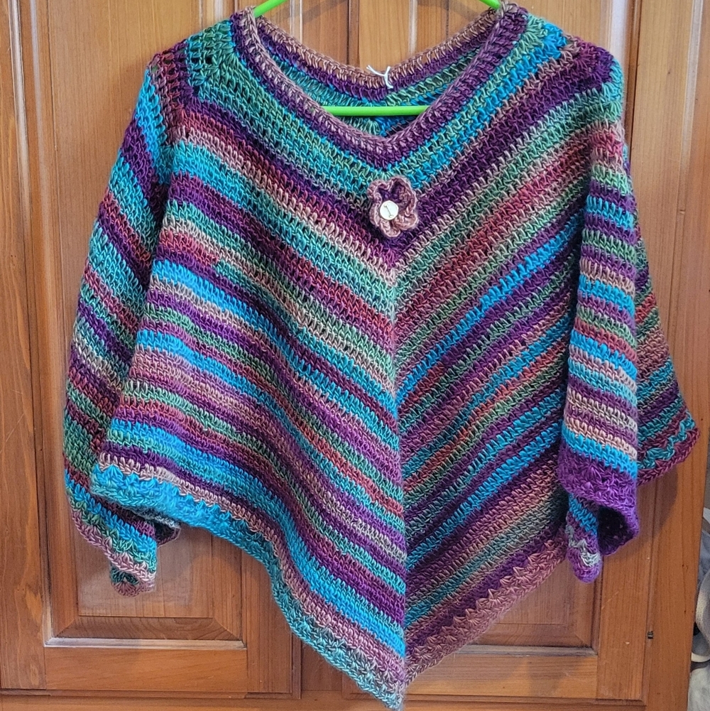 Artisan Handmade Crochet Poncho Wrap Beautiful Colors New